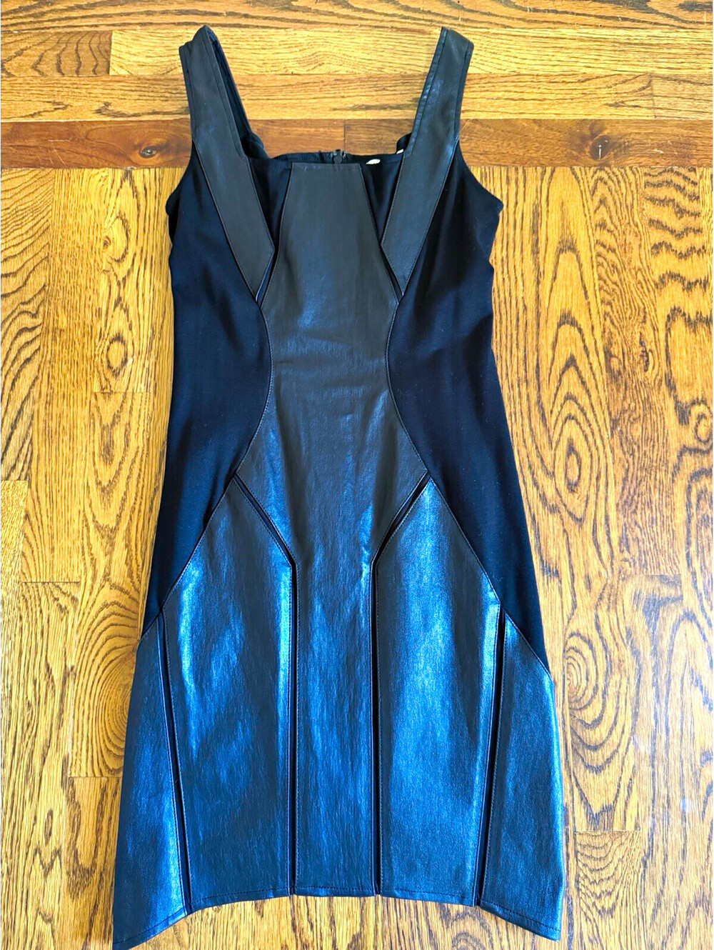 Helmut Lang Black Stretch Lamb Leather Sheath Dress Square Neck Mini 4 906HW601